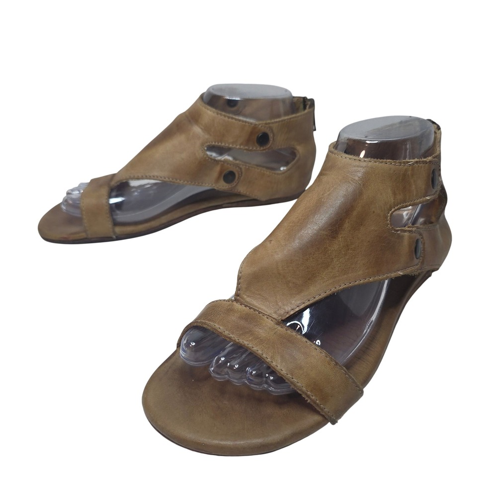 BEDSTU Tan Leather Gladiator Cage Sandals Flat Back Zip Made in Mexico Size 8‎